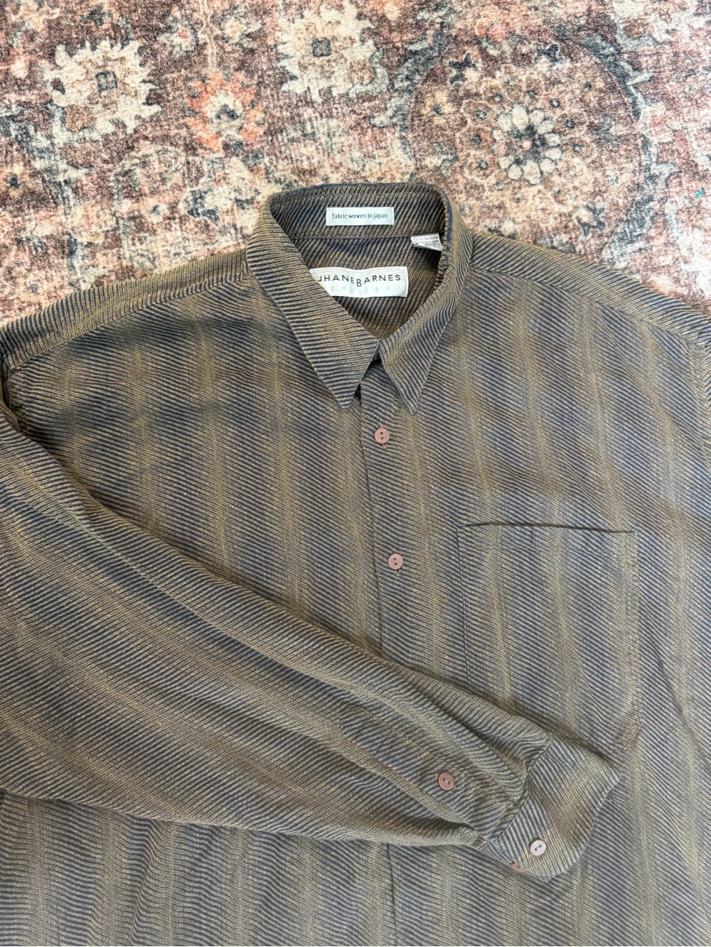 Vintage 90s Jhane Barnes Men’s XL Brown black/brown Striped Button-Up Pockets